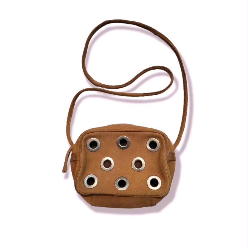 Leather crossbody with silver grommets
